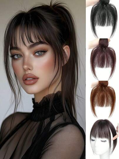 Women's Hair Clips 3D Synthetic Bangs Clip-In Hair Clips, 8 Inch For Minor Hair Loss/Thinning Hair/Black Brown Daily Wear