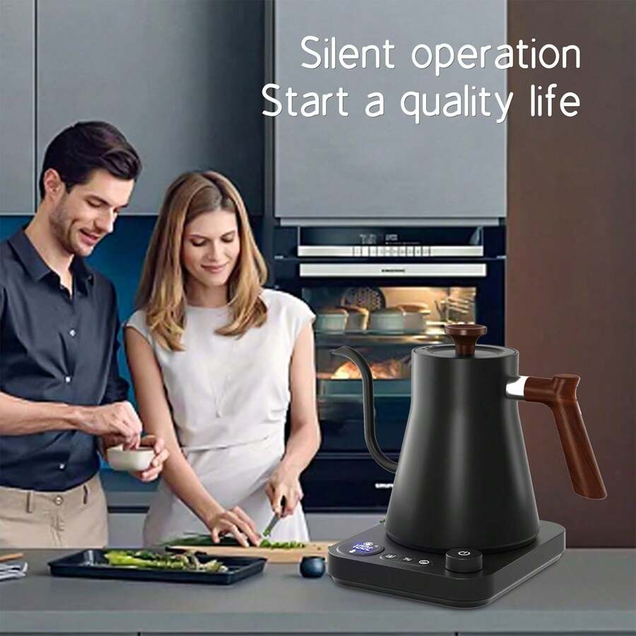 0.9L Electric Gooseneck Kettle: 1200W, Stainless Steel Inner, With NTC Temperature Control, LCD Display, And Auto Shut - Off For Pour - Over Coffee And Tea - Black - View 1