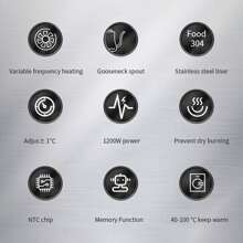 0.9L Electric Gooseneck Kettle: 1200W, Stainless Steel Inner, With NTC Temperature Control, LCD Display, And Auto Shut - Off For Pour - Over Coffee And Tea - Black - View 2