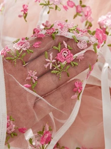 Women's Floral Embroidered Mesh Sexy Lingerie Set - White - View 5