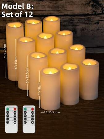 4/12pcs Waterproof LED Candles With Remote Control And Timer, Outdoor Flickering Flameless Candles, Battery Powered Realistic Pillar Candles, Suitable For Wedding, Halloween, Christmas, Home Decor, Warm Candlelight Gifts Birthday Graduation