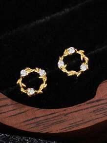 1pc S925 Sterling Silver Flower Wreath Stud Earrings For Women, Elegant, High-End, Mori Style, Zirconia Decoration, Suitable For Daily Wear