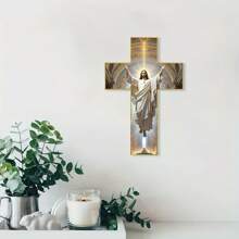 1pc Vintage Wooden Jesus Christ Wall Cross, Made Of Wood, 8"X12", Spiritual Home Decor, Suitable For Living Room, Bedroom, Prayer Room, With Indoor Art, Suitable For Christmas, Halloween, Easter, Thanksgiving - Multicolor - View 4