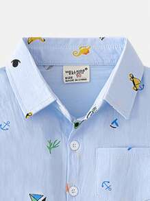 Camisa casual de manga corta con estampado de dibujos animados para niños pequeños, nueva llegada de verano