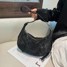 Women's Leather Dumpling Crossbody Bag, PU Leather Solid Color Saddle Bag With Adjustable Shoulder Strap For Daily Commute