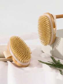1pc/2pcs Strong Exfoliating Body Brush, Soft-Bristle Anti-Slip Wooden Dry Brush For Body Exfoliation, Suitable For Wet Or Dry Exfoliating, Deep Cleansing (Wooden Color May Vary Slightly)