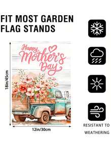 迷人花卉卡车母亲节花园旗帜，双面防水户外装饰，12x18 英寸，耐用涤纶，非常适合母亲节装饰、露台和家居装饰、庭院旗帜 | 节日旗帜设计 | 防水旗帜，户外花园旗帜 - 彩色 - 查看 16
