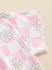 Toddler Girl Clothes 6M 12M 18M 24M 3T 4T Baby Girls Outfits Summer Floral Checkerboard Print Shirt+Shorts+Headband 3pcs Baby Clothing - 粉色 - 查看 5