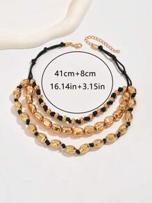 1pc European & Style Gold Geometric Asymmetrical Metal DIY Knotted Braided 3-Layer Necklace, Suitable For Party, Holiday Wear, Designed For Sexy Ladies. Please Understand That There May Be Slight Variations Due To The Handmade Nature Of The Product. - Multicolor - View 6
