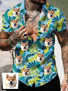 Men's Customized Casual Front Button Short Sleeve Shirt, Summer - Blue - View 4