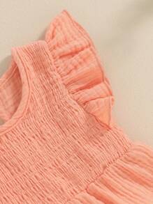 Mono de verano para niña, mono elástico de color liso y conjunto de diadema con lazo, ropa bonita de moda - Rosa - Ver 3