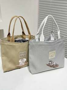 Aangepaste grafische student all-match tote bag, nieuwe canvas handtas, canvas tote bag-ontwerp voor dames, schattige tas met berenlogo
