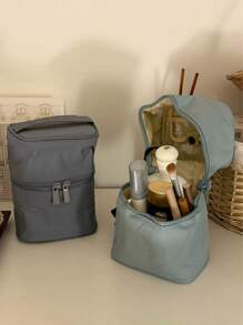 Sac de maquillage à fermeture éclair de couleur unie, trousse de toilette cylindrique pour le rangement, unisexe pour la maison, les voyages et l'utilisation quotidienne