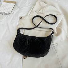 Women's Leather Dumpling Crossbody Bag, PU Leather Solid Color Saddle Bag With Adjustable Shoulder Strap For Daily Commute