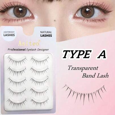 Asiteo 5对仙女气贴新款A型透明手柄卡通假睫毛