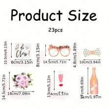 新娘 23 件套拍照道具套装，适合单身派对和订婚派对，无需电源，纸质材料，婚礼庆典装饰，新娘送礼会趣味自拍配件，派对礼物