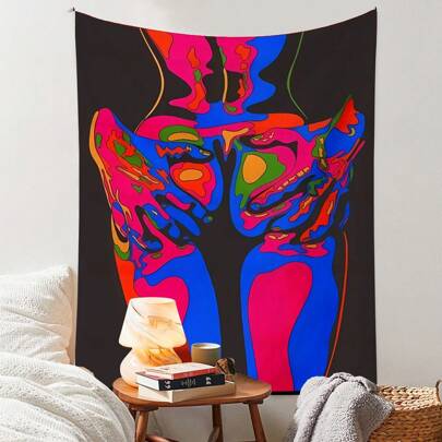 90gsm Hippie Tapestry Sexy Female Art Hanging Cloth, Bottom Handcuffs Peach Velvet Background Cloth, Suitable For Living Room Bedroom Home Decor Wall Hanging