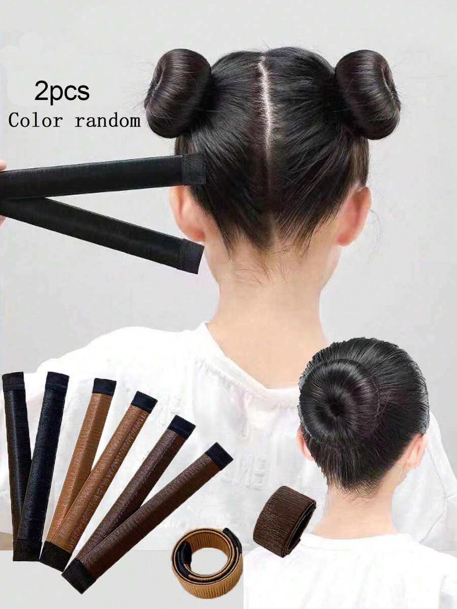 2件套女孩发髻造型器，花朵发髻定型器，甜甜圈发型工具，派对发型配饰（颜色随机）