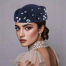 1Pc Felt Turban Hat Pillbox Hats For Women Derby Hat Fascinator Hats With Flower Embellished Elegant Ladies Tea Party Hats Vintage Beret Hat Decorated With Rhinestone Fashion Fedoras Cap For Cosplay Costume Accessories For Wedding Party Women Ladies Gift 2025 New Style.