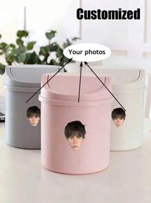 定制迷你垃圾桶，带盖小垃圾桶，桌面垃圾桶，塑料桌面废纸篓，旋转顶部设计，防止气味泄漏，用于在桌子上存放果皮和纸屑以保持整洁，适用于浴室、家庭办公桌装饰、咖啡桌、办公室、客厅、书房 - 彩色 - 查看 1