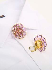 2pcs/Set Cute Flower Button Cover 3-Layer Lotus Flower Cufflinks Cover For Shirt Button Clip Clothing Decoration Cuff Links No Sewing Button Suit Dress Accessories Gift