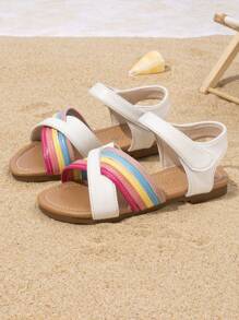 Girls' Summer New Rainbow Decor Cute Open Toe Beach Sandals, Suitable For Beach, Travel, Photography, School, Indoor
