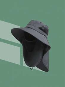 1 pieza Gorro protector de color liso de poliéster desmontable para cara y cuello, sombrero de cubo de verano con ala ancha para hombres