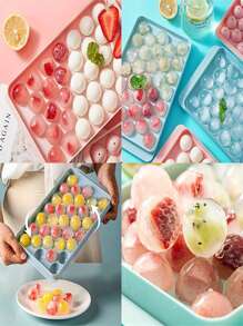 1/2/4pcs 33-Cavity Ice Cube Tray, Round Diamond Shaped Mold, Plastic Refrigerator Storage Box, Kitchen Tool Accessory Mold