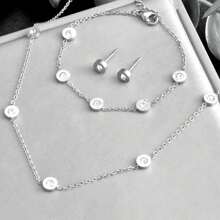 4 件复古简约罗马风格水晶镶嵌项链、手链、耳环不锈钢首饰套装，适合日常佩戴 - 鑲鑽羅馬項鍊+手鍊+耳環 - 查看 10