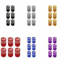 6 件装三槽轮胎气门帽，激光雕刻美国国旗，金属垫圈轮胎气门杆盖，防腐蚀、防漏，适用于汽车、卡车、摩托车、自行车，带有英国国旗 - 彩色 - 查看 10