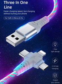 Câble de chargeur de téléphone lumineux, câble de chargement multicolore à LED RVB avec éclairage progressif, câble de chargement rapide USB C, câble chargeur universel 3 en 1 adaptateur micro USB Type-C 1 m / 2 m
