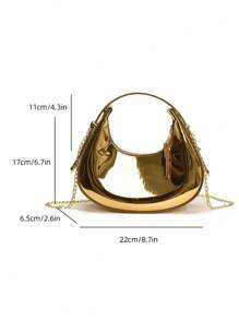 Glossy Moon Box Mini-handväska, Crescent Moon-väska, Chic Laser Gold Chain Axel/Crossbody-väska, Läppstift/Hörsnäcka-hållare, mångsidig för arbete/pendling, vår/sommar - Guld - Visa 10