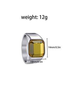 1pc Men's Yellow Gemstone Imitation Stone Inlaid Ring, Titanium Steel Material Ring