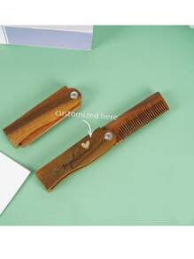 1pc Customized Mini Comb Portable Anti-Static Natural Wood Folding Comb Hotel-Style Sandalwood Material Comb, Customize Your Own Mini Folding Comb