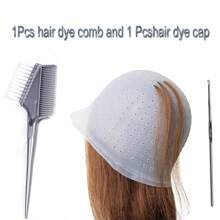 1pc Silicone Hair Highlight Cap With Holes & Hooks, 1pc Reusable Hair Dyeing Brush, Hair Salon Coloring Tools Set Suitable For Women And Men,Hair Tools,Hair Products And Accessories For Barber Salon Beauty Travel Essentials