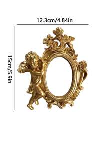 1pc Vintage European Style Metal Resin Photo Frame, Mini Oval Baroque Style Floating Frame For Home Decor, Angel Design, Nordic, Photography Prop Gifts Birthday Graduation