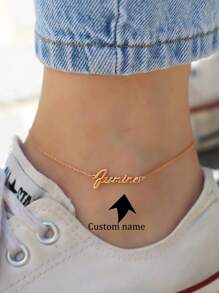 1 pieza Tobillera de plata de ley con nombre • Tobillera de inicial dorada • Tobillera personalizada de oro rosa • Tobillera delicada con nombre personalizado • Tobillera con inicial • Regalo para ella