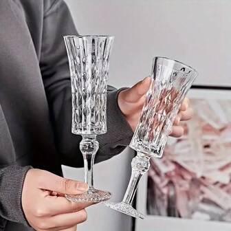 2 件套优雅香槟杯 - 高端水钻切割蚀刻玻璃高脚杯，可重复使用，适合家庭使用，可用洗碗机清洗，是送给父亲的礼物