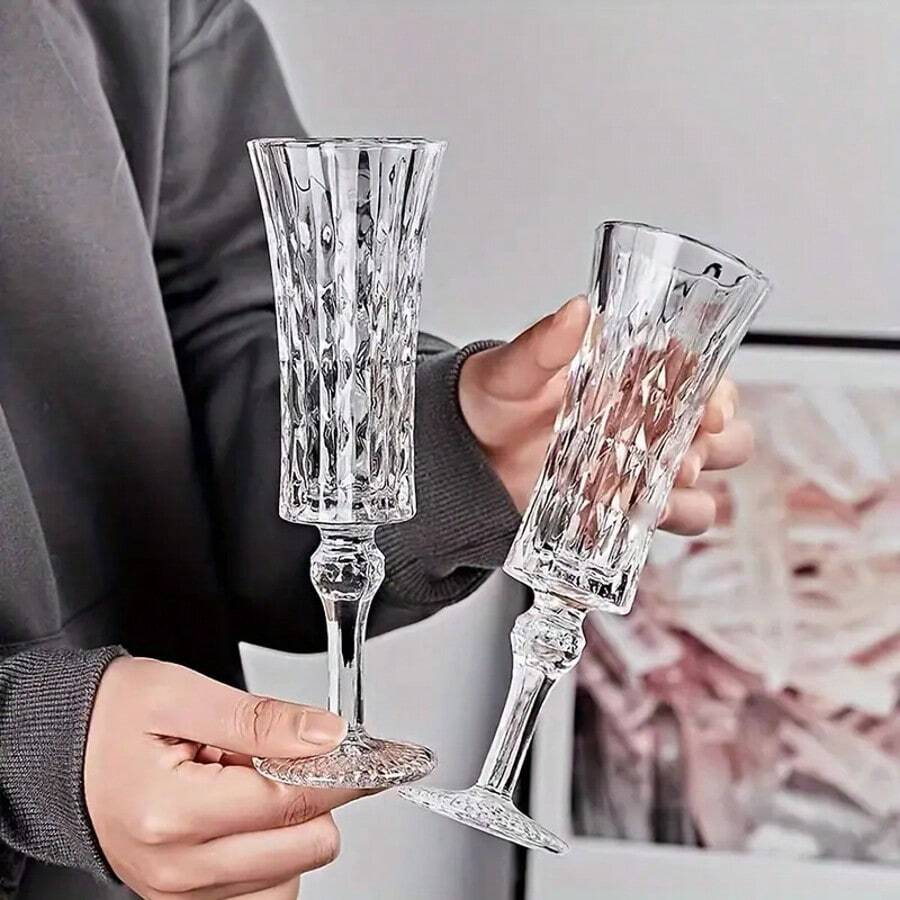 2 件套优雅香槟杯 - 高端水钻切割蚀刻玻璃高脚杯,可重复使用,适合家庭使用,可用洗碗机清洗,是送给父亲的礼物 - 彩色 - 查看 1
