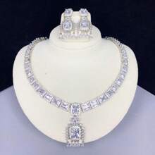 Bộ trang sức nữ, bao gồm bộ vòng cổ và bông tai đá quý nhiều màu sắc, mạ đồng đá AAA Zirconia, thời trang và sang trọng, thích hợp cho các dịp trang trọng, đám cưới và tiệc tối, bao gồm dây chuyền và hoa tai có mặt dây chuyền tua rua. - bộ đồ - Xem 13