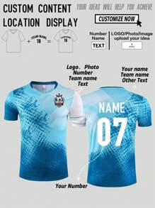 Customized Graphic,Logo,Name&Number Unisex Men's Sport Jersey,Suitable For Soccer,Badminton And Volleyball Spring/Summer,Sports & Outdoor,Season Picks,Personalized Comfortable Casual Loose Fit T-Shirt - Baby Blue - View 1