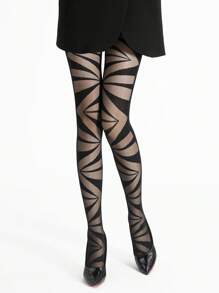 1pc Black Geometric Pattern Pantyhose For Women, Super Thin Breathable Nylon, High Stretch Skinny Tight Pants, Suitable For Daily Wear/Party & Banquet