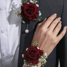 2 pezzi Set elegante di corona di rose e corsage da polso, adatto per eventi scolastici, feste, decorazioni per matrimoni, regali di compleanno estivi, accessori per il rientro a scuola, decorazioni per la stanza