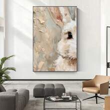 1pc Vintage White Rabbit Painting Canvas Print - Impressionistic Style, Unframed Wall Art For Spring & Easter Decor, Ideal For Living Room, Bedroom, Home Office - Chic Holiday Gift, Bedroom Wall Art, No Frame Gifts Birthday Graduation