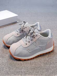 Spring New Children Sports Shoes, Big Kids Casual Mesh Sneakers, Breathable Lace-Up Low-Top Running Shoes, Versatile For Boys And Girls, Comfortable Campus School Shoes