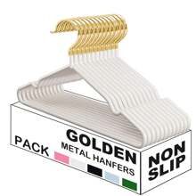 100/60/30/20/10/1pc Non Slip Hanger, Golden Metal Clothes Hangers Space Saving, Heavy Duty Rubber Coated Wire Hanger For Coat, Shirt, Dress, Pants-Wardrobe Organiser