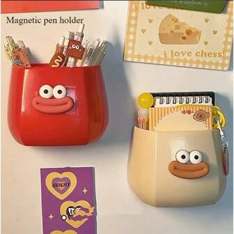 Cute Magnetic Big-Mouth Pen Holder - DIY Desktop Storage Box, Office Decor, Refrigerator Door Hanging Storage Back To School