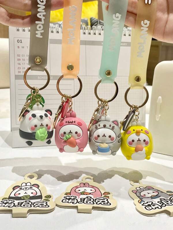Molang 4 estilos de muñecos de llavero con figuras de animales auténticas de la serie zoológica, kawaii lindos de panda, gato, conejo y Piu Piu de 2,5 cm - 12 cm (0.98 in - 4.72 in), como regalo de cumpleaños