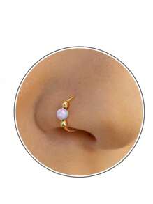 AVYRING 1pc Opal Faux Septum Ring, No Piercing Silver Fake Septum Ring Piercing, 8mm Clip On Septum Nose Ring,Clip On Tiny Faux Nose Hoop Piercing