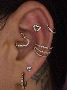 1 peça Brincos de cartilagem tragus de coração, joias labret, parte traseira plana, brincos de cartilagem helix, joias de piercing para mulheres, rosca interna, 8 mm, presente feminino para o dia dos namorados